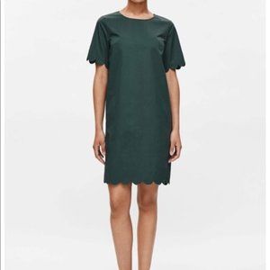 COS Scalloped Twill Dress in Forest Green